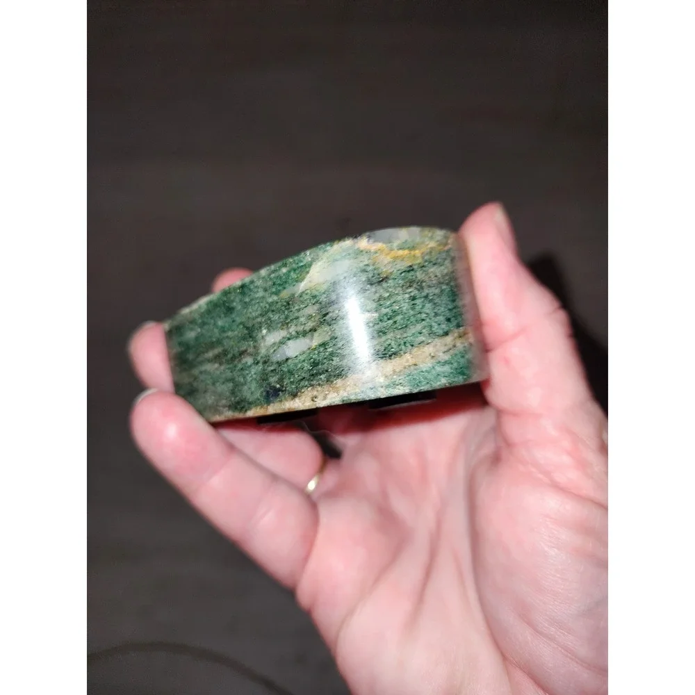 Green Natural Stone Heart Tea Light Candle Holder Polished Marble Altar Decor
